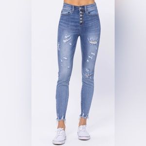 NWT Judy Blue High Rise Button Fly Skinny Jeans Size 15